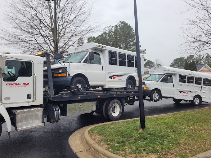 Van being towed